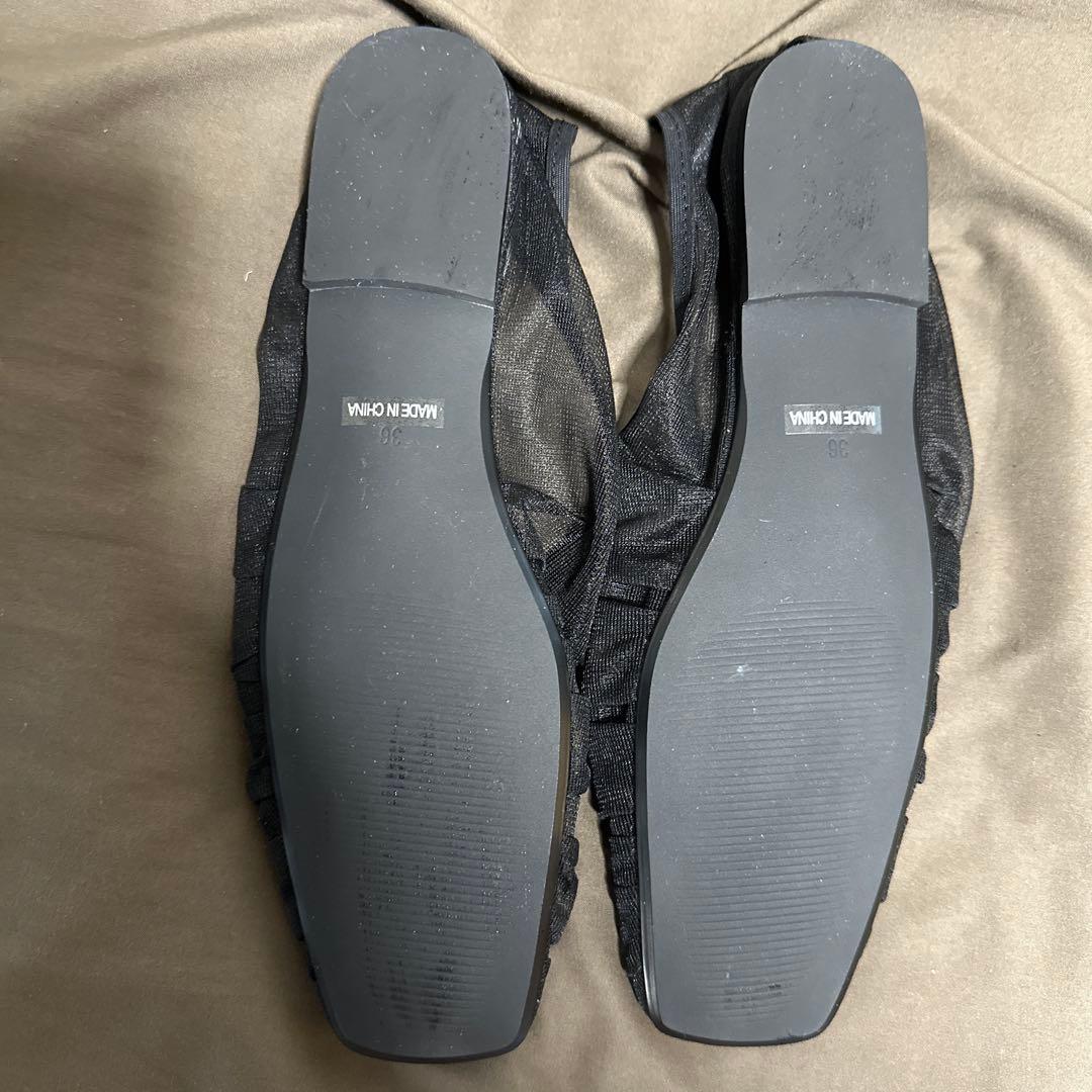 TODAYFUL Sheer Gather Flatshoes ブラック　36