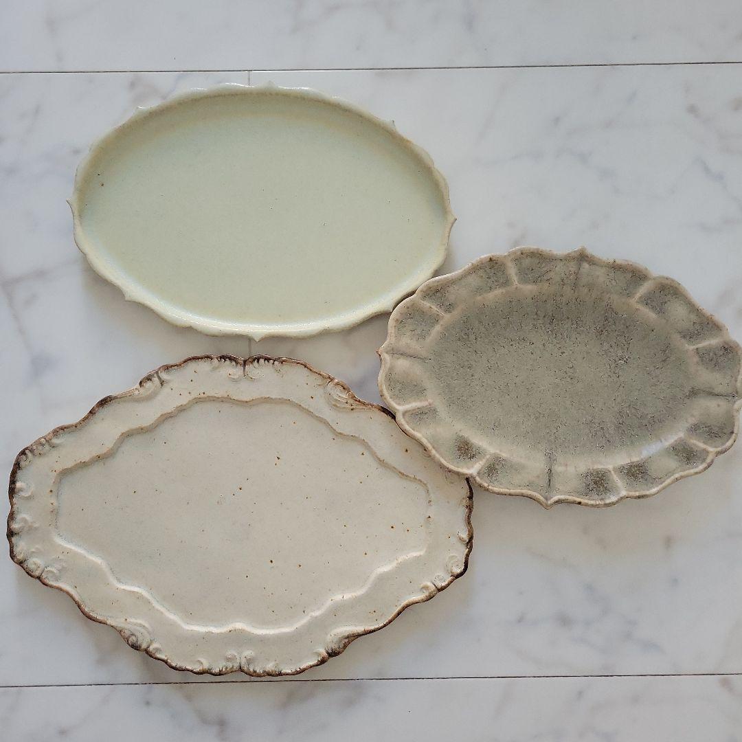 クリーム色オーバル皿3枚セット　楕円