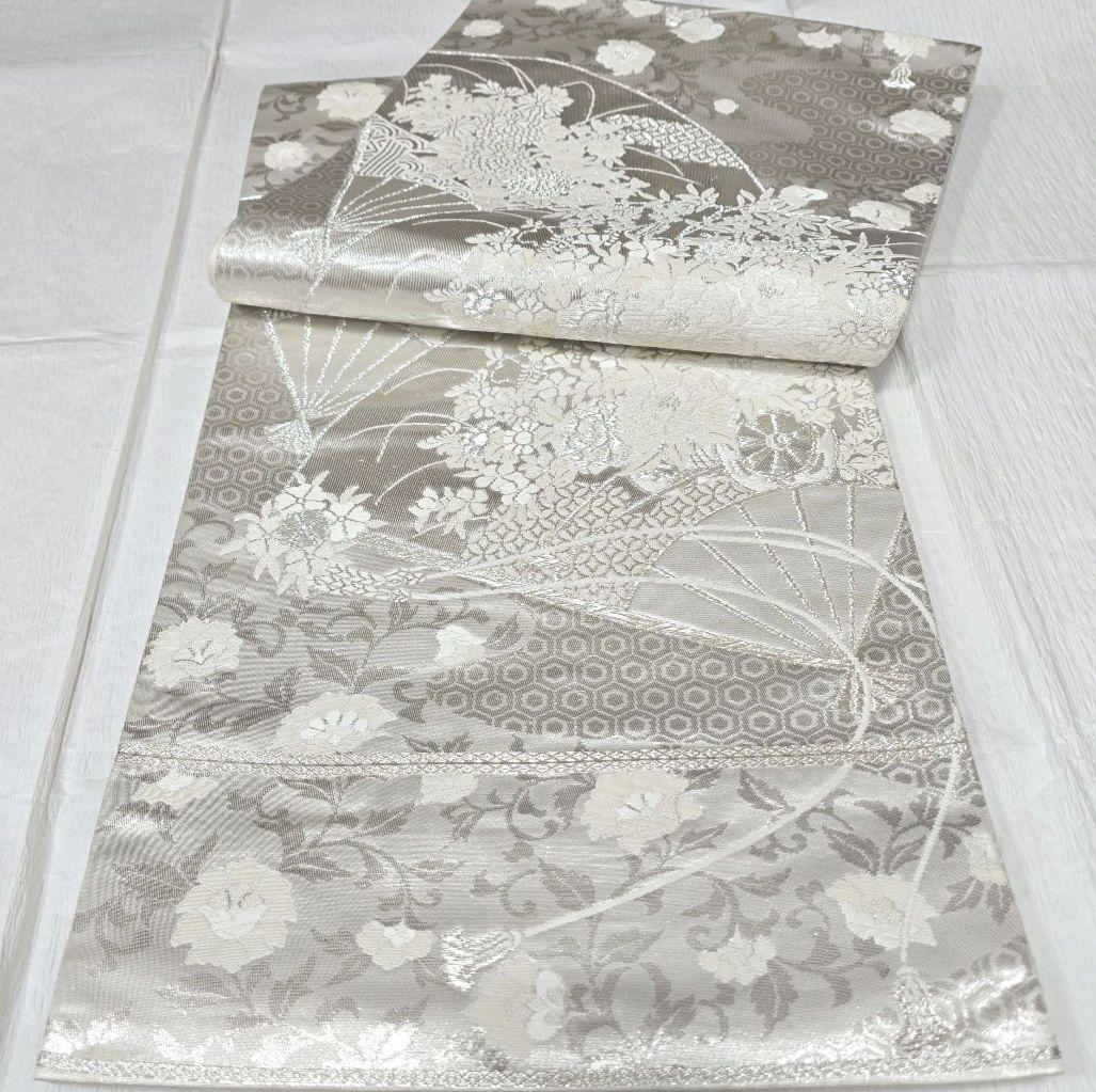 水色花の丸訪問着と袋帯・帯揚げ帯締めの4点フルセット