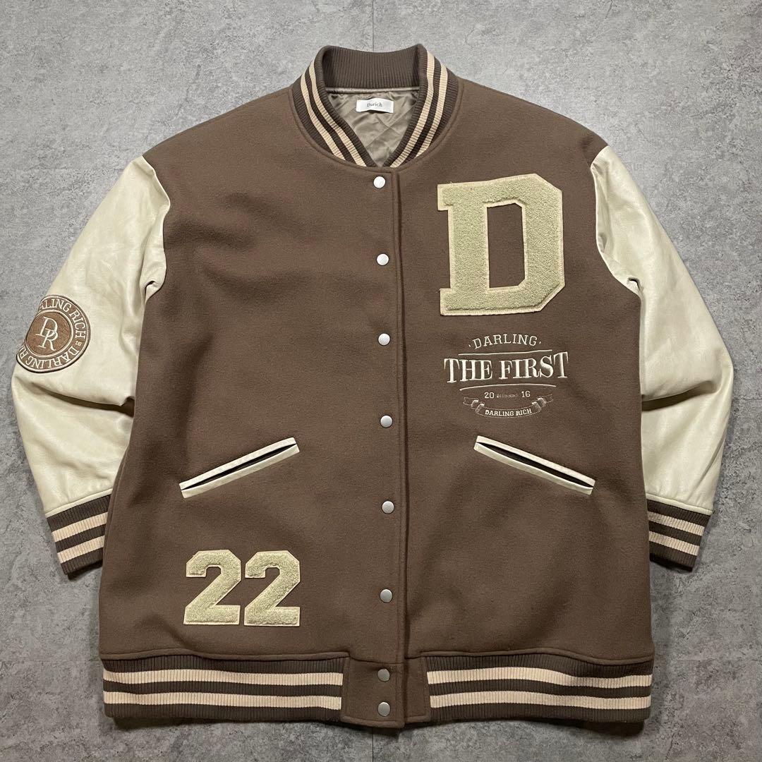 【F】ダーリッチ Darich スタジャン ブラウン×アイボリー 合皮袖 中綿入