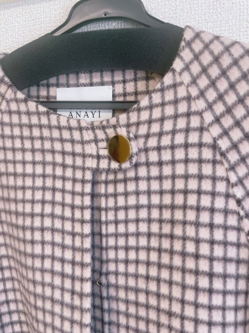 極美品　ANAYI リバーチェックケープコート36