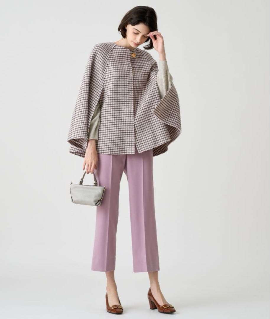 極美品　ANAYI リバーチェックケープコート36