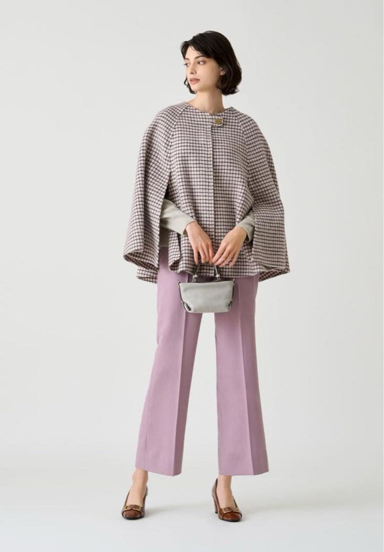 極美品　ANAYI リバーチェックケープコート36