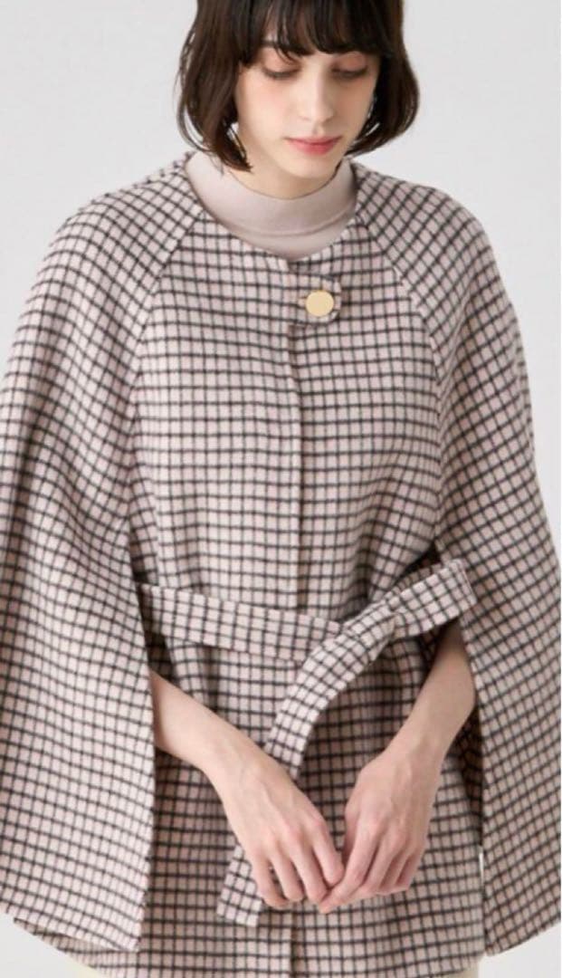 極美品　ANAYI リバーチェックケープコート36