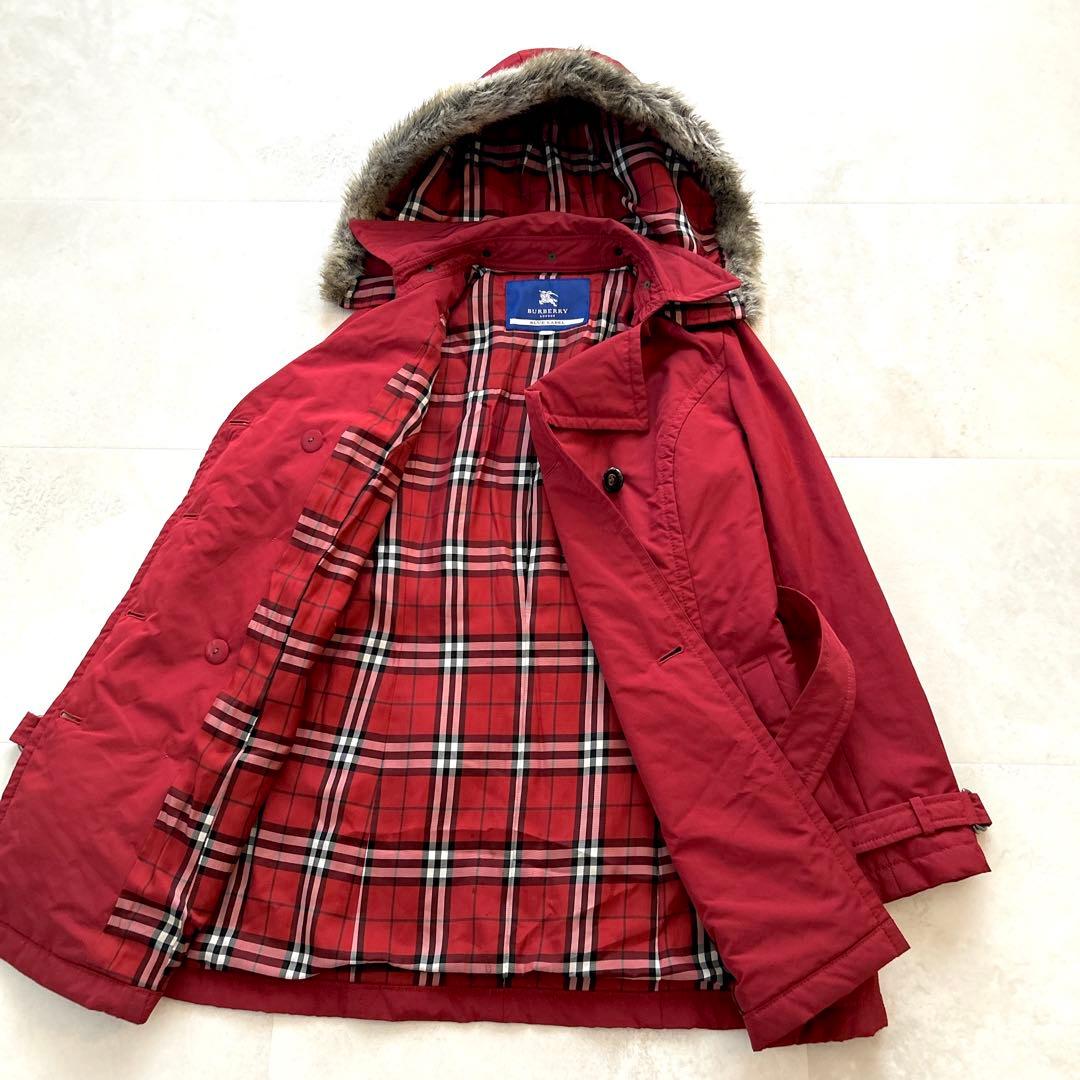 希少✨人気　バーバリー　トレンチコート　ノバチェックファーフード付きベルト付き赤