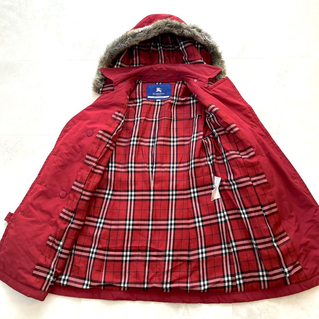 希少✨人気　バーバリー　トレンチコート　ノバチェックファーフード付きベルト付き赤