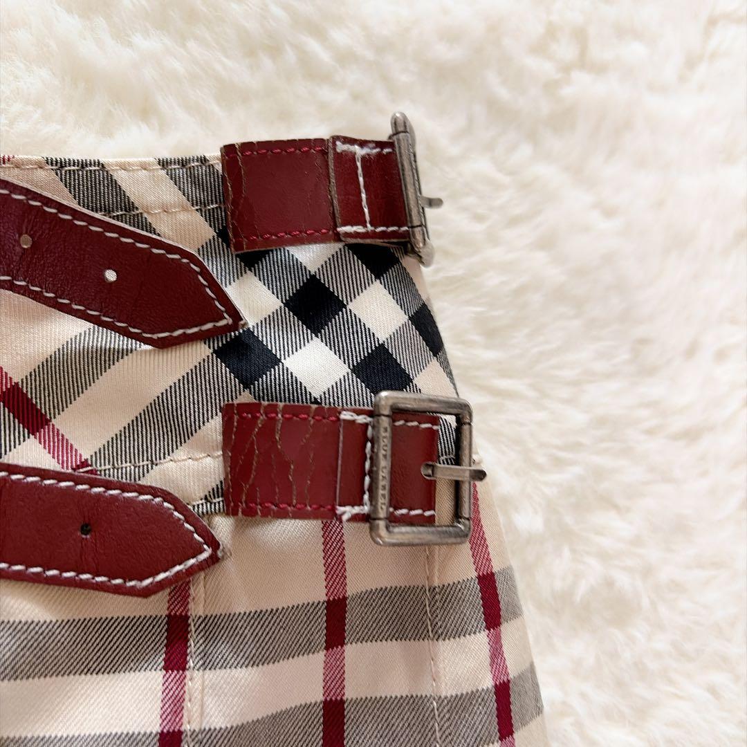 【バーバリーブルーレーベル】ベルトラッププリーツスカート ベージュノバチェック