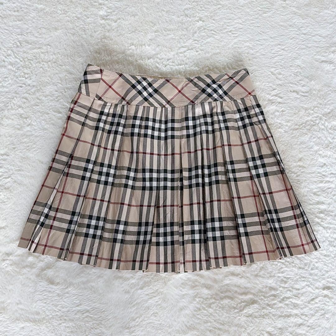【バーバリーブルーレーベル】ベルトラッププリーツスカート ベージュノバチェック