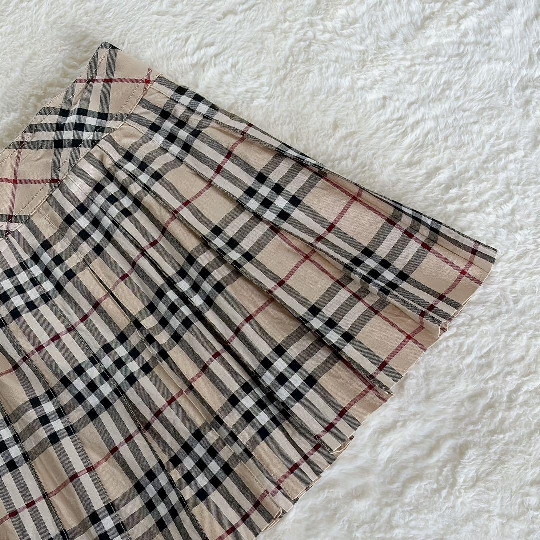 【バーバリーブルーレーベル】ベルトラッププリーツスカート ベージュノバチェック