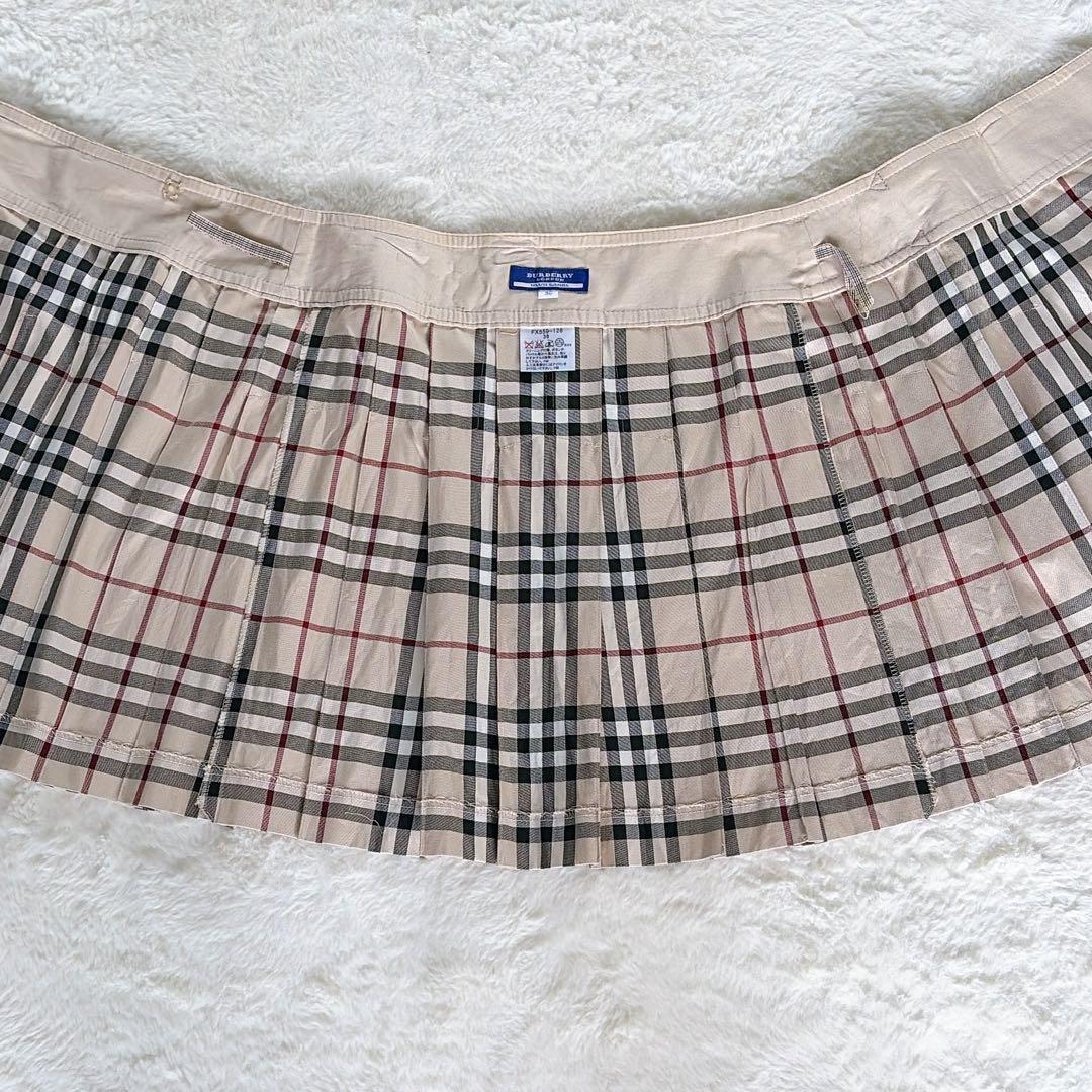 【バーバリーブルーレーベル】ベルトラッププリーツスカート ベージュノバチェック