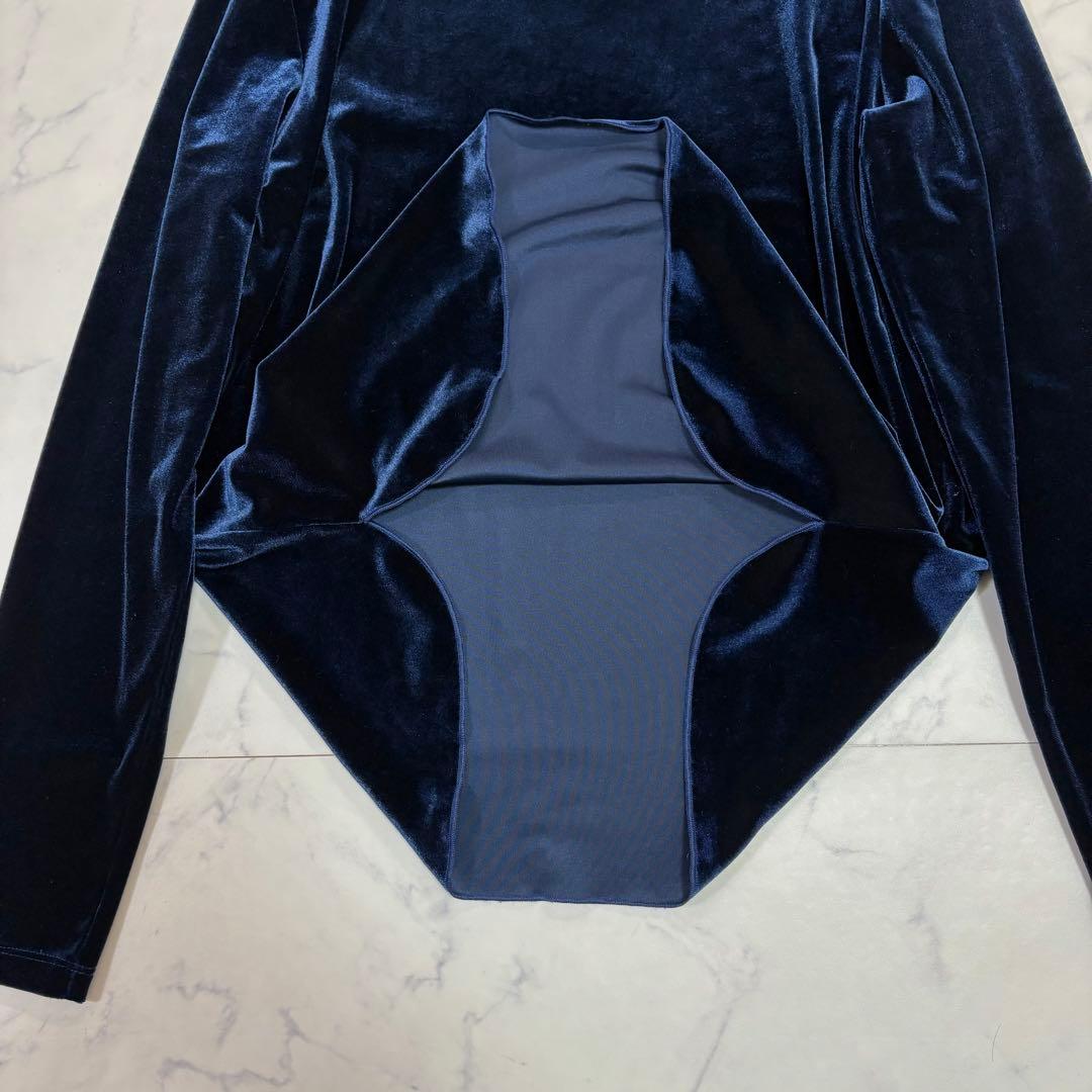 美品MaxMara LEISURE ベロア ボディスーツ 長袖ネイビー ML相当