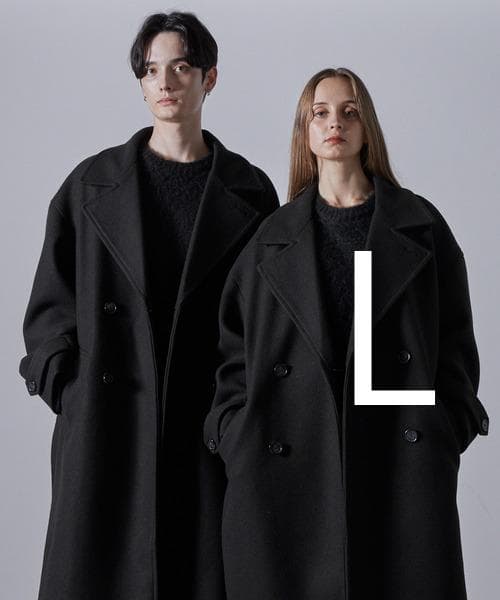 CLEL テックメルトンルーズダブルチェスターコート ブラック L
