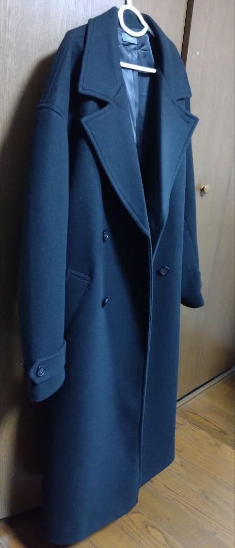 CLEL テックメルトンルーズダブルチェスターコート ブラック L