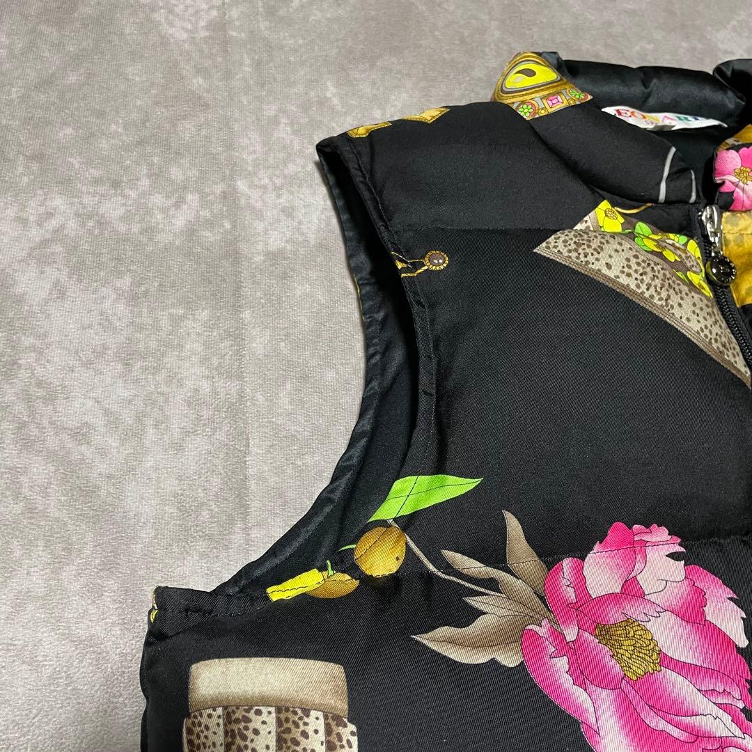 希少　レオナールスポーツ　LEONARD （M） ダウンベスト　花柄　シルク　黒