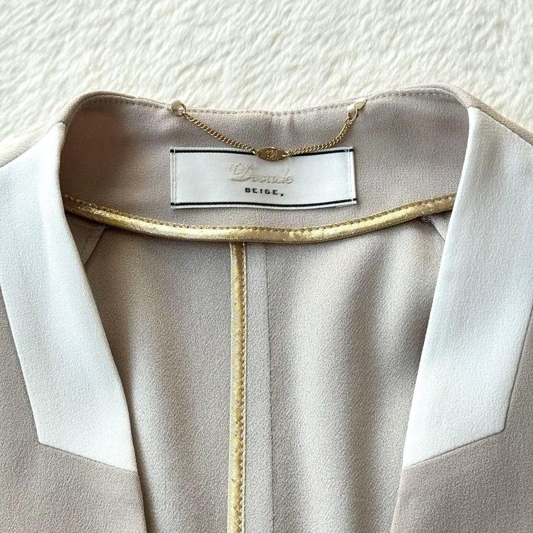 24AW BEIGE, ノーカラー ロングジャケット ベージュ ホワイト