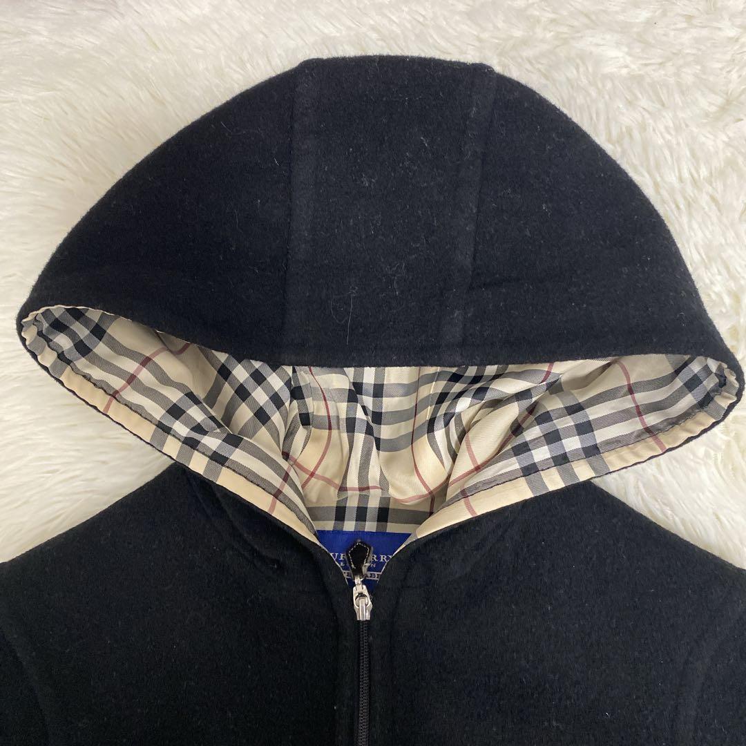 バーバリー フード付きウールコート ノバチェック柄 フルジップ 黒40