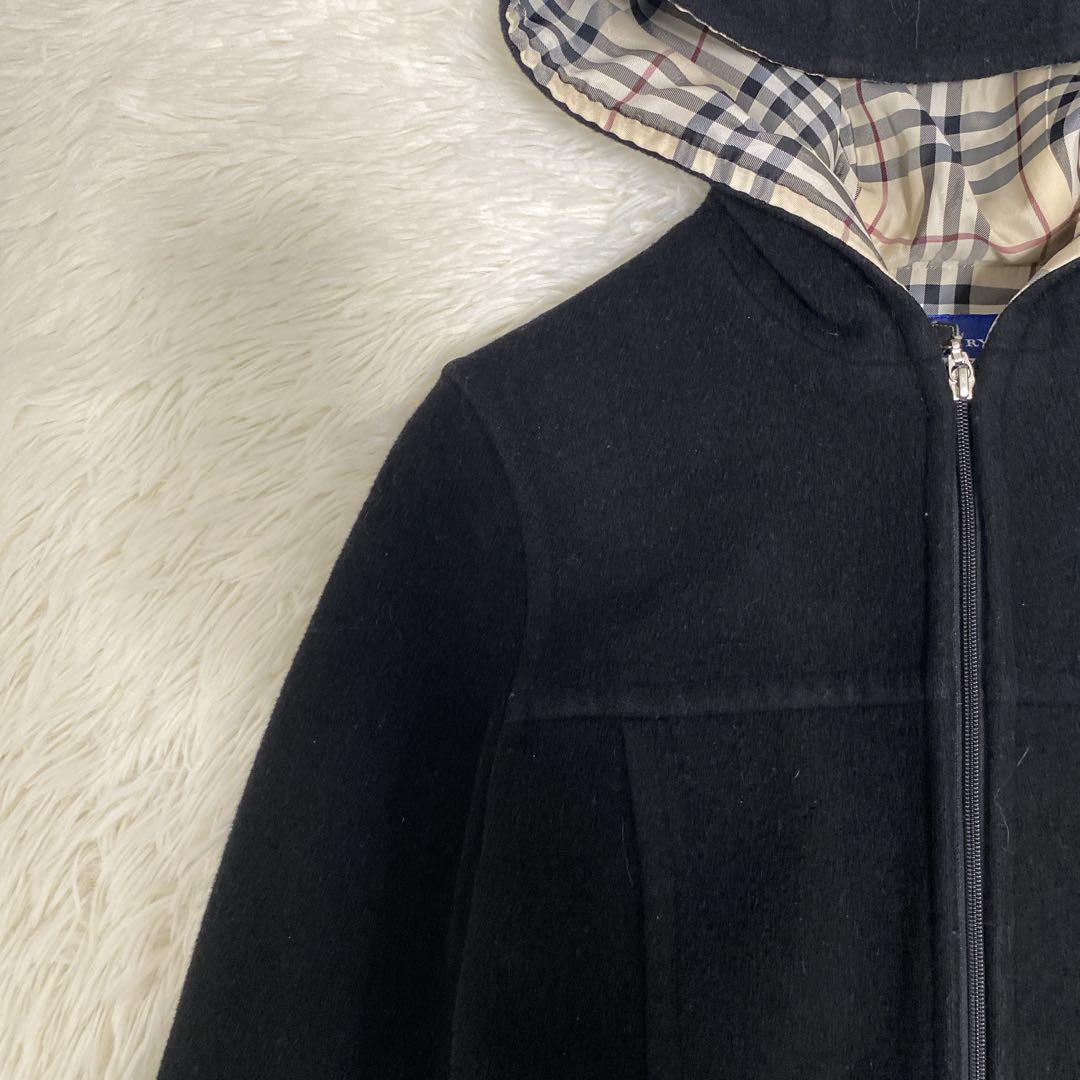 バーバリー フード付きウールコート ノバチェック柄 フルジップ 黒40