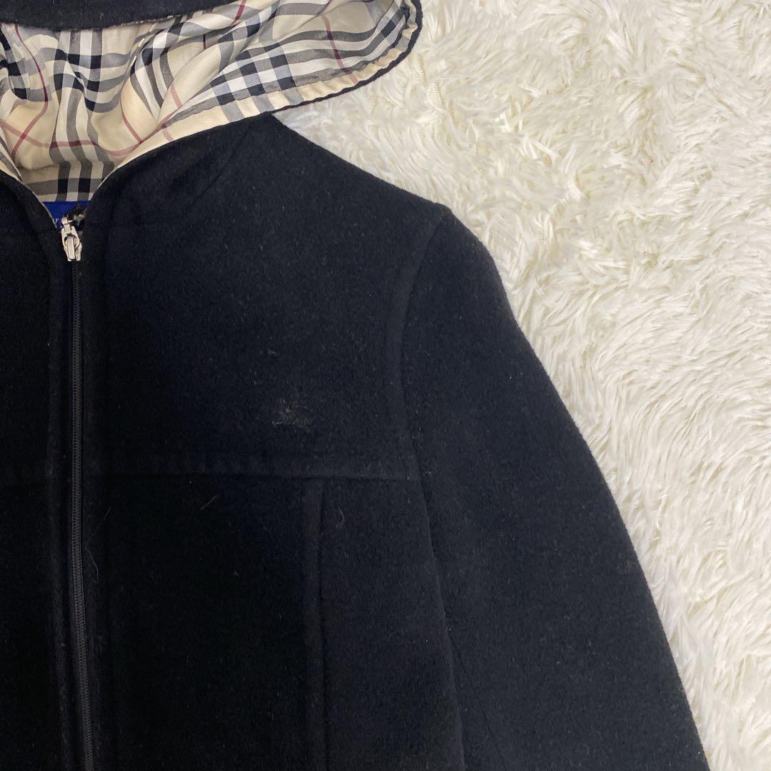 バーバリー フード付きウールコート ノバチェック柄 フルジップ 黒40
