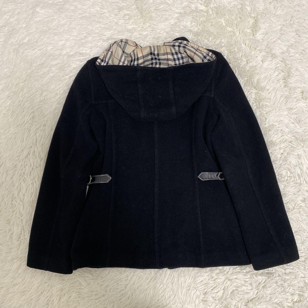 バーバリー フード付きウールコート ノバチェック柄 フルジップ 黒40