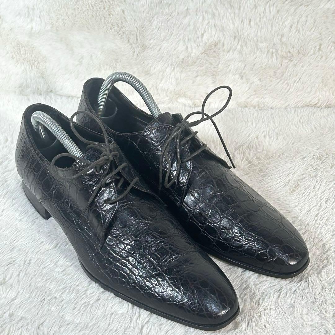 【イタリア製】クロコダイルレザー ドレスシューズ 黒 ビジネス ストレートチップ