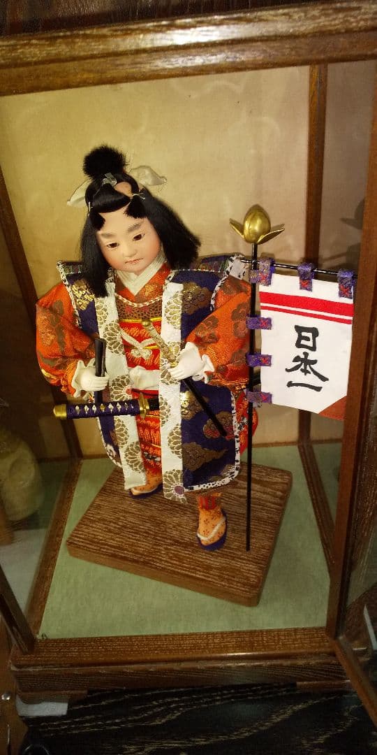 明治極上　京人形司 　福田翠新作 　桃太郎人形　 桑材ケース入 外箱 入