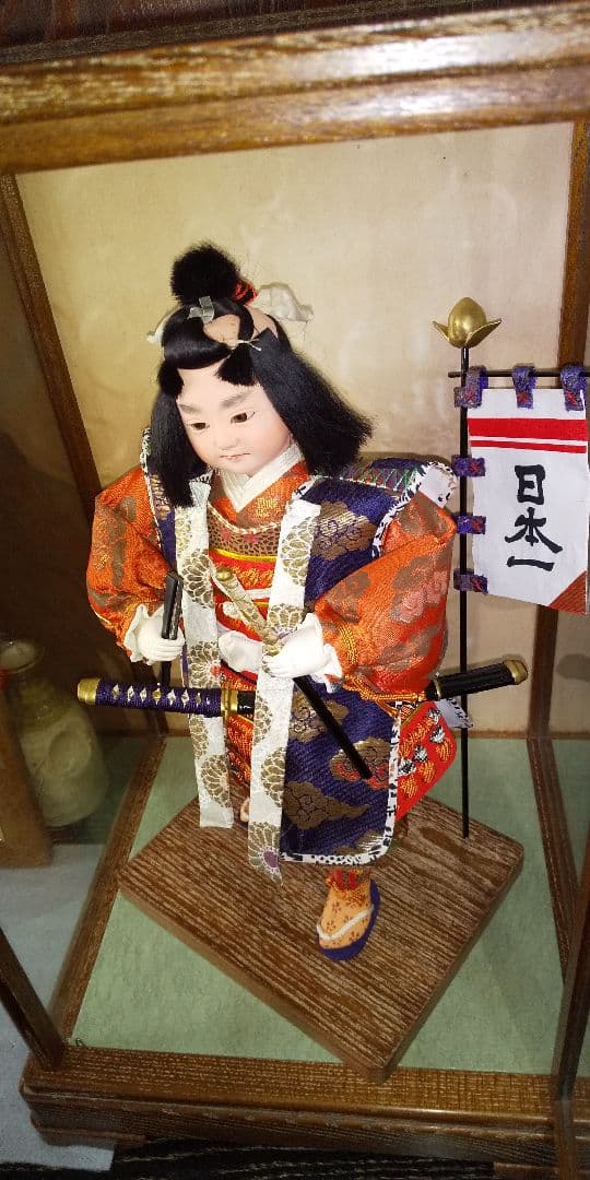 明治極上　京人形司 　福田翠新作 　桃太郎人形　 桑材ケース入 外箱 入