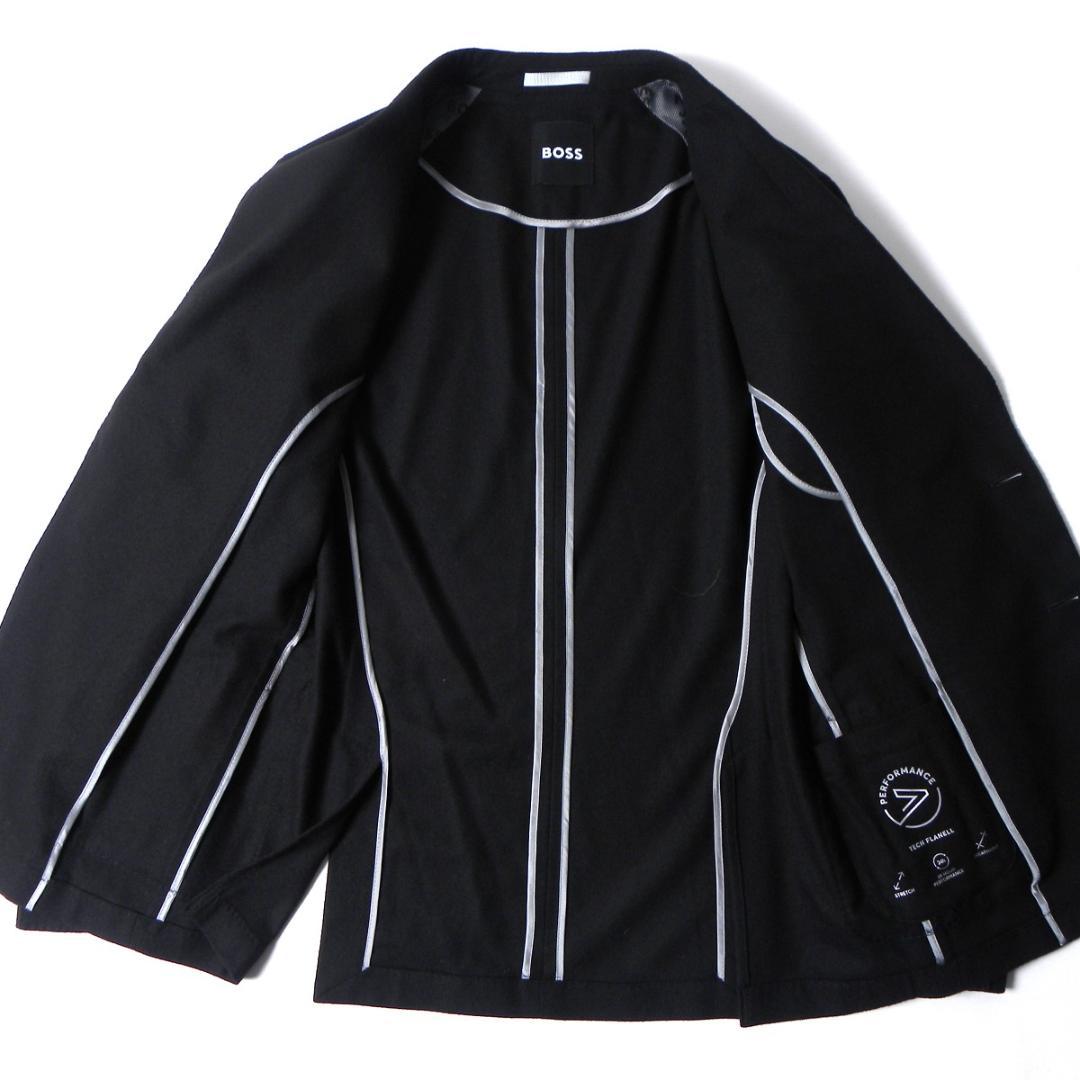 BOSSフランネルセットアップスーツ TECH FLANELL スリムフィット黒