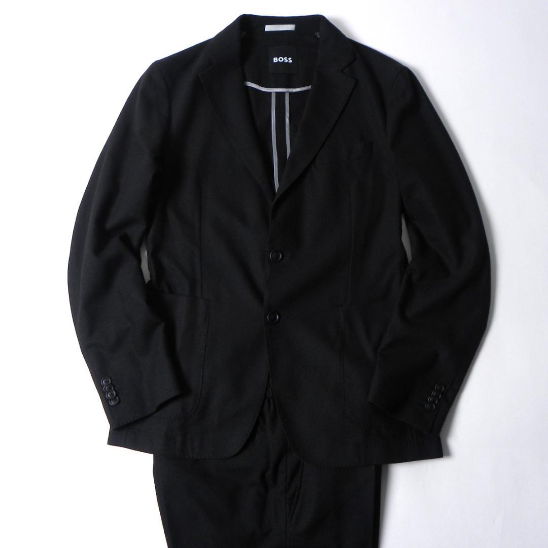 BOSSフランネルセットアップスーツ TECH FLANELL スリムフィット黒