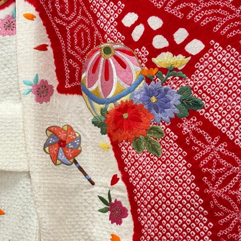 ゆりのはな　七五三　女の子　３歳　祝着　総絞り　総刺繍　金駒刺繍　正絹　I101