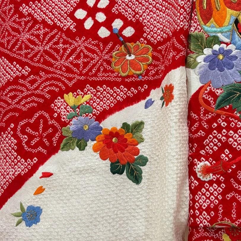 ゆりのはな　七五三　女の子　３歳　祝着　総絞り　総刺繍　金駒刺繍　正絹　I101