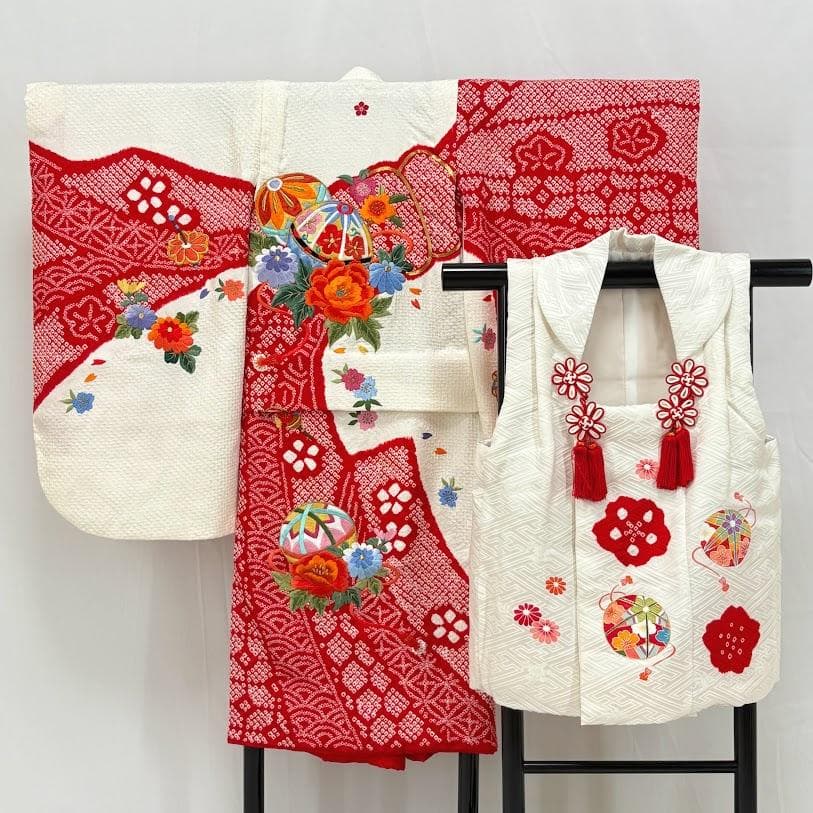 ゆりのはな　七五三　女の子　３歳　祝着　総絞り　総刺繍　金駒刺繍　正絹　I101