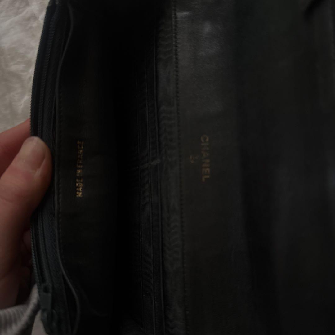 CHANEL Chanelブラックレザー 長財布 シャネル