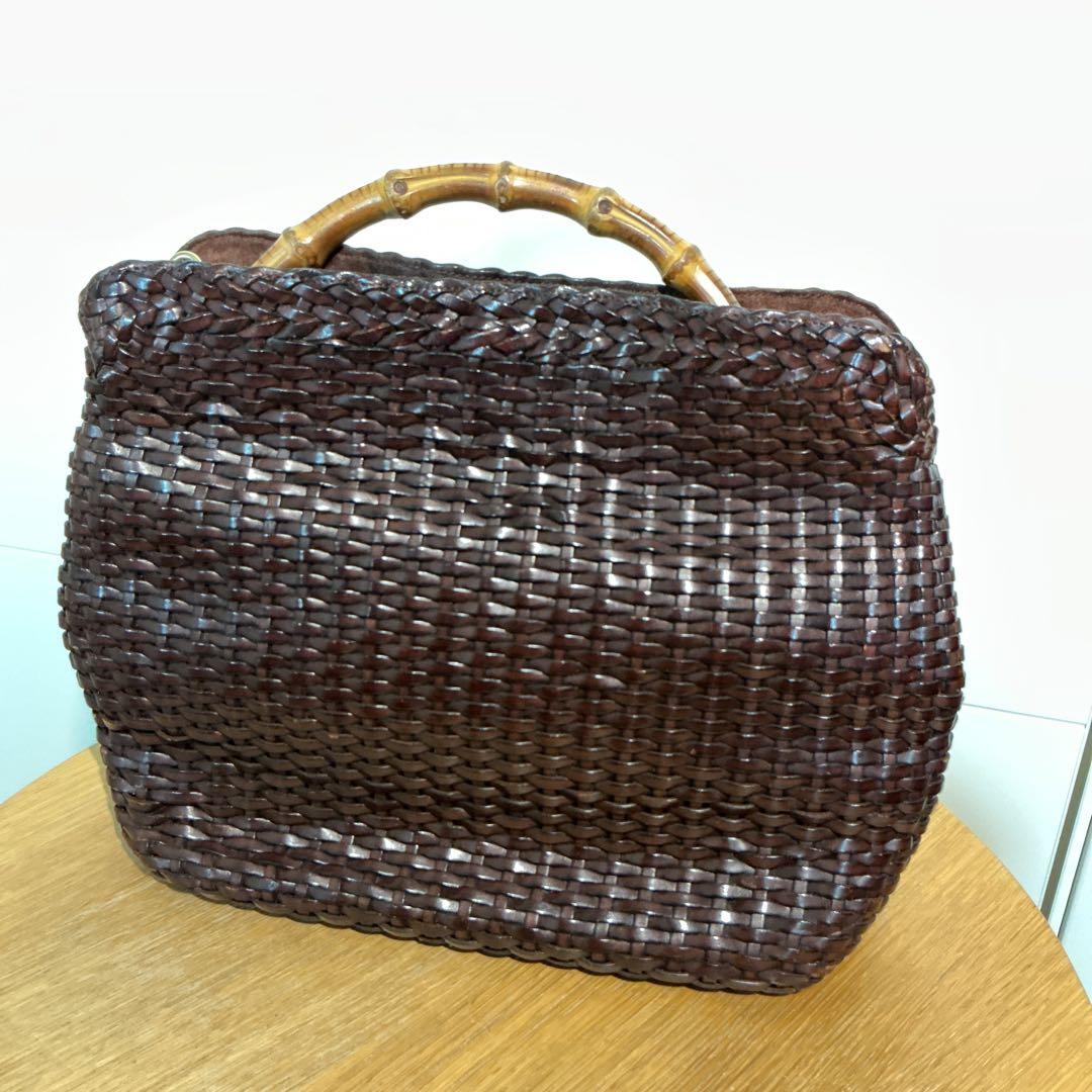 GUCCI グッチ　正規品バンブーハンドバッグ　編み込み　ヴィンテージ　ブラウン