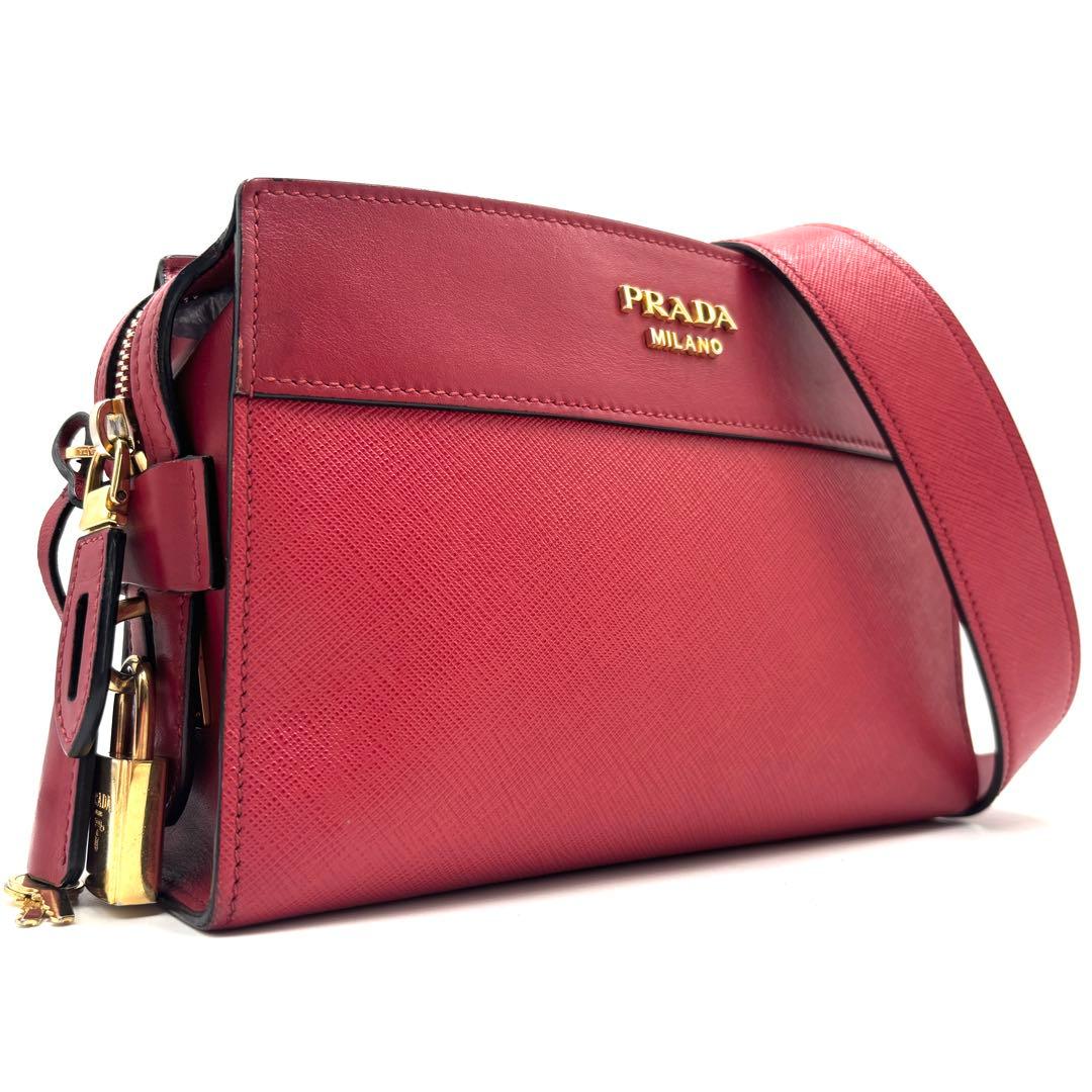 【美品】プラダ エスプラナード ショルダーバッグ 白タグ サフィアーノレザー 赤