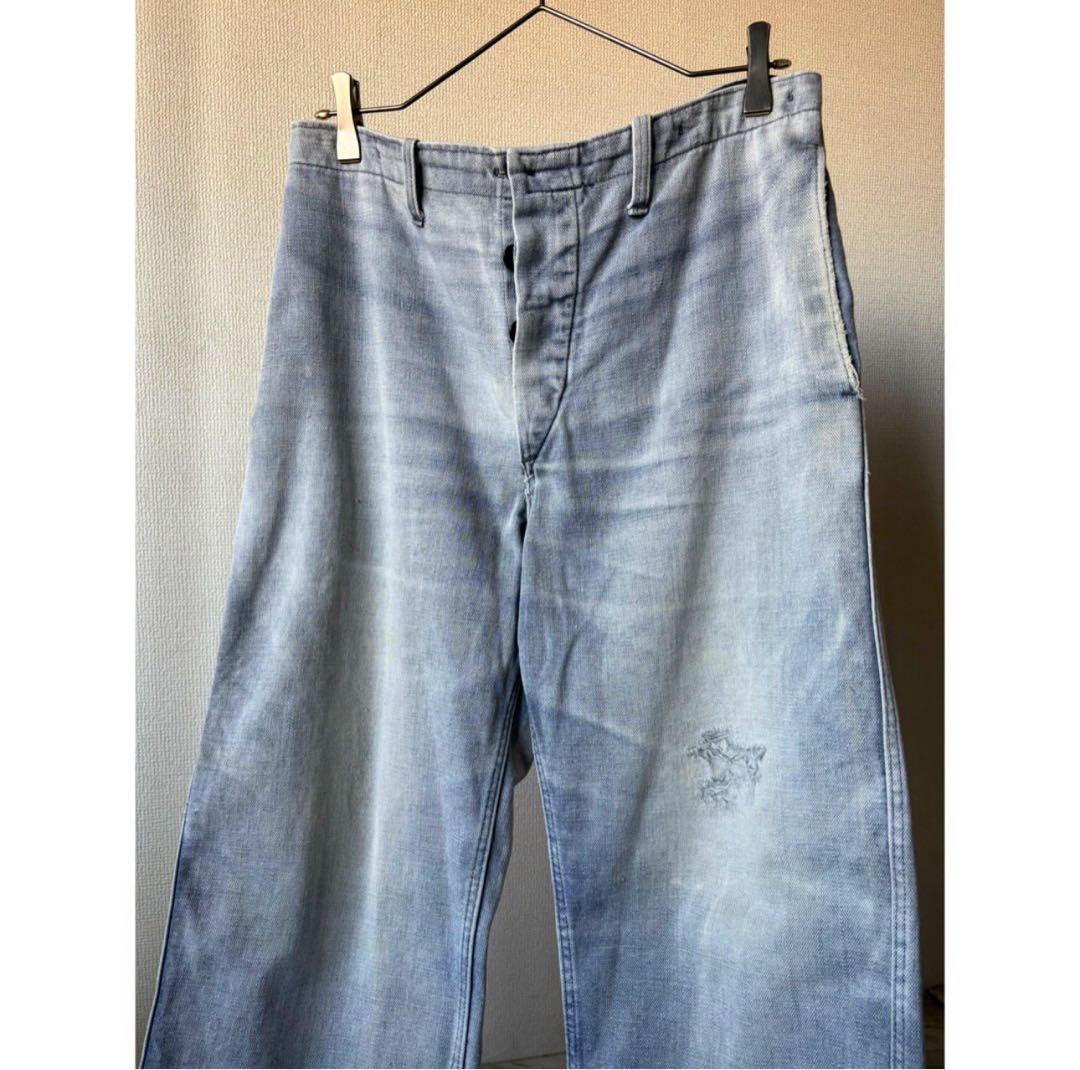 \"鬼焼けサンフェード\" ナス紺 ラベンダー ユーロヴィンテージ ワークパンツ