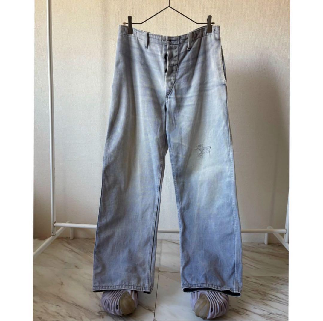 \"鬼焼けサンフェード\" ナス紺 ラベンダー ユーロヴィンテージ ワークパンツ