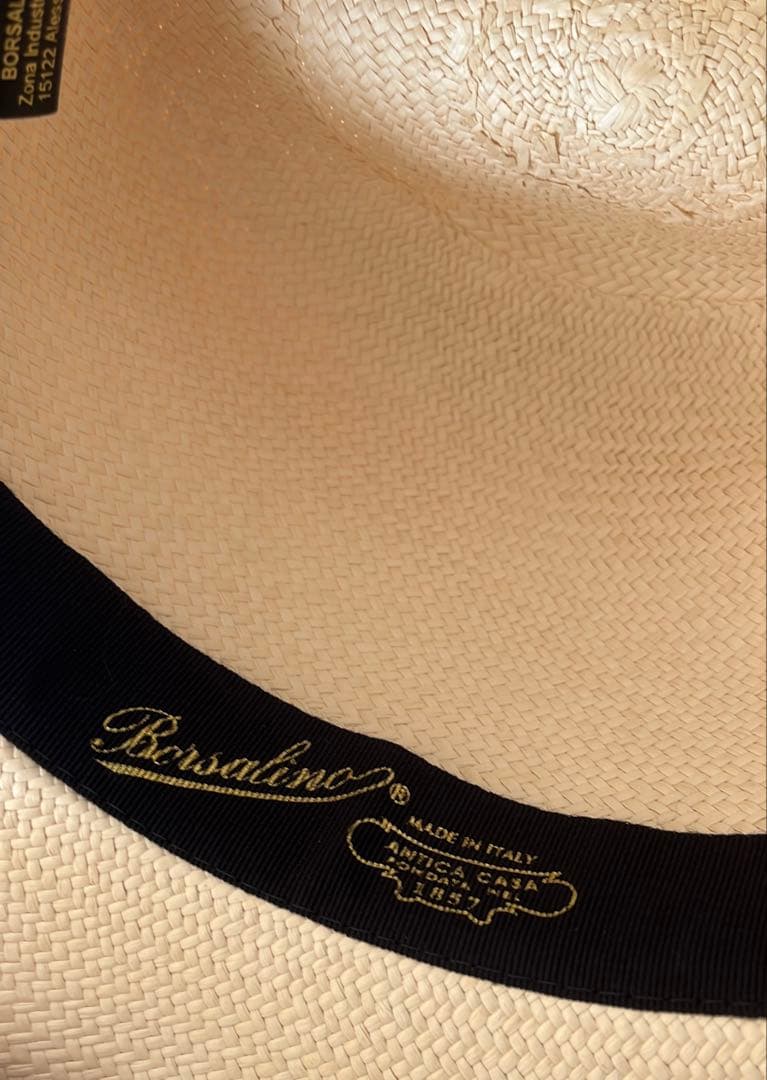 Borsalino パナマハット、アイボリー/赤