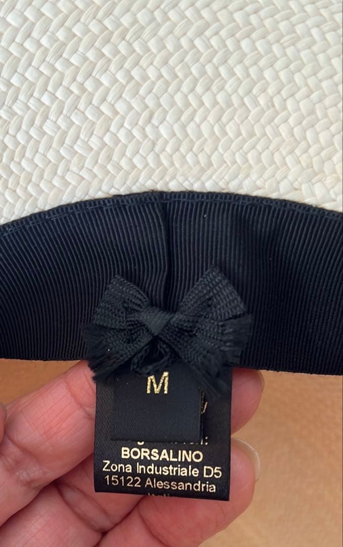 Borsalino パナマハット、アイボリー/赤