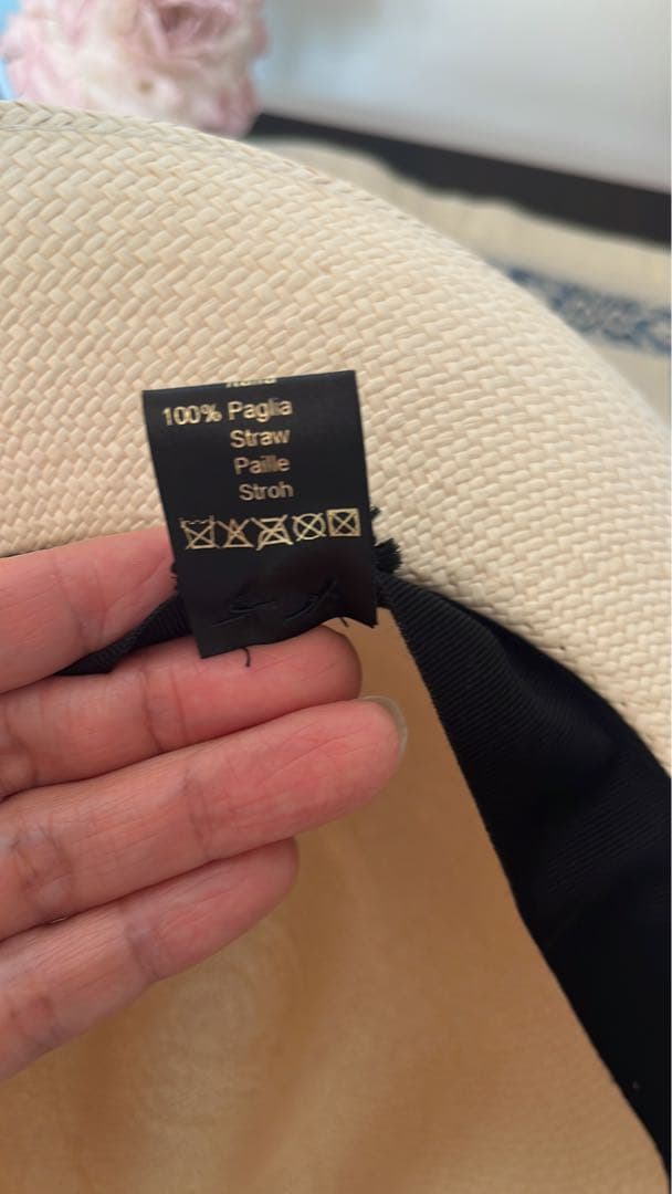 Borsalino パナマハット、アイボリー/赤