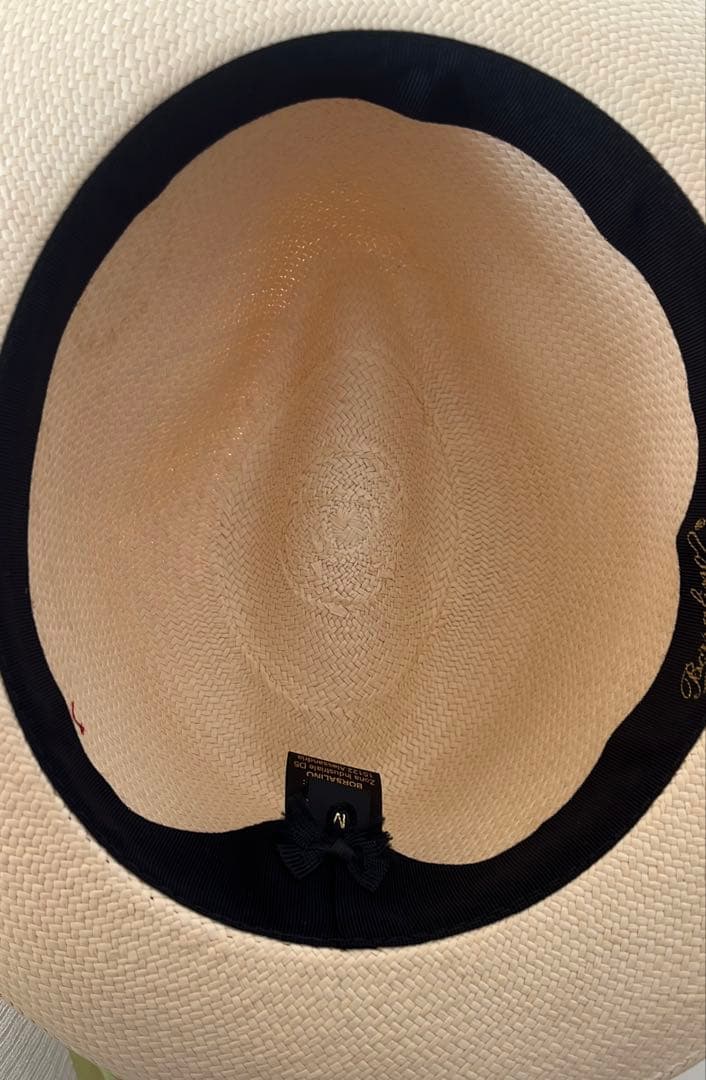 Borsalino パナマハット、アイボリー/赤