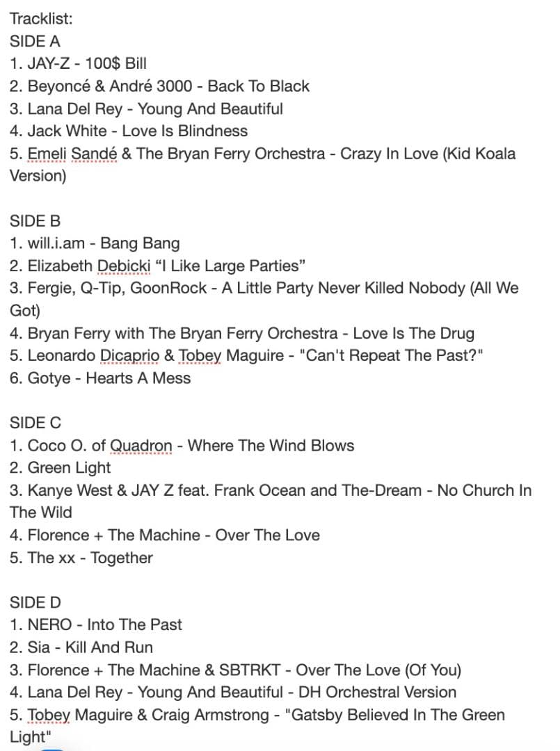 The Great Gatsby サントラ Frank Ocean カニエ他