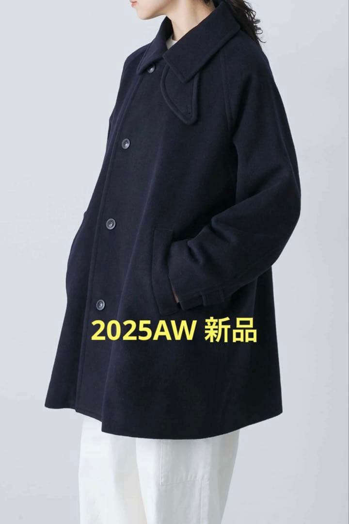 週末価格【新品】かぐれ　ウールシングルPコート【25AW 】ネイビー