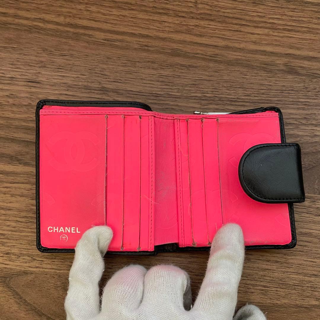 シャネル　カンボンライン　財布　ブラック