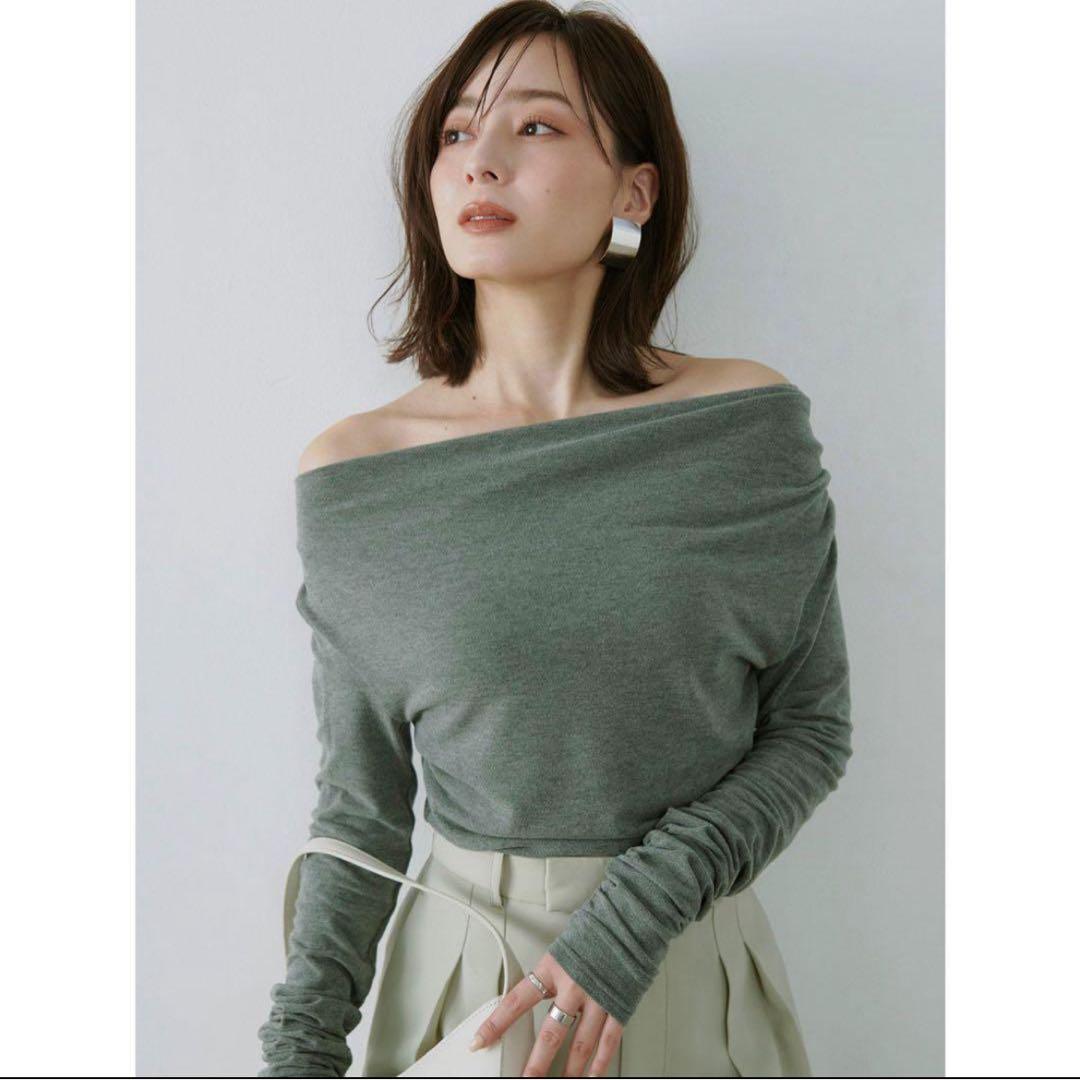 新品未使用　anuans ドレープネック 長袖Tシャツ グレー