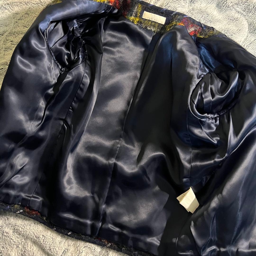 PINK HOUSE モヘアシャギーノーカラーチェックジャケット