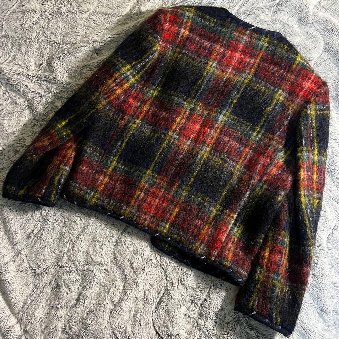 PINK HOUSE モヘアシャギーノーカラーチェックジャケット