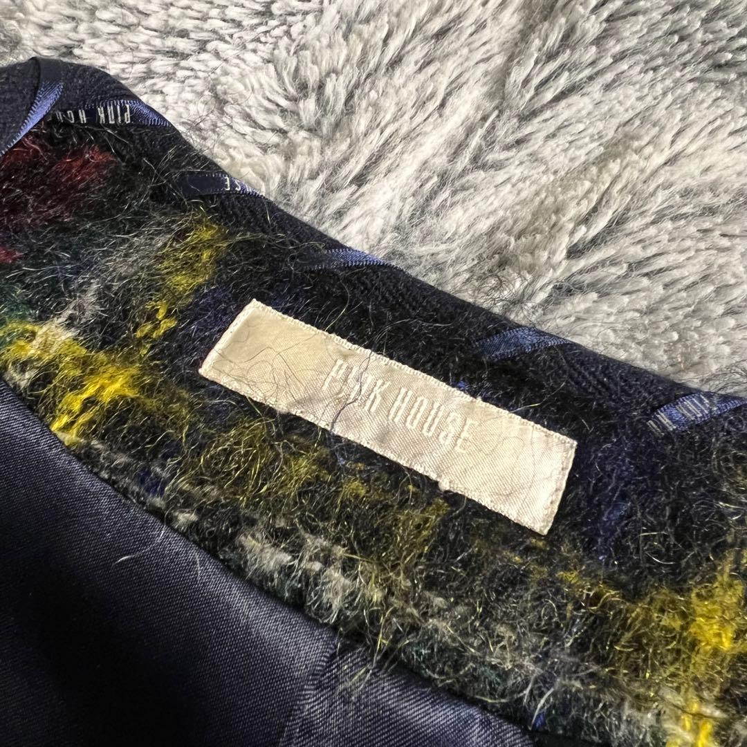 PINK HOUSE モヘアシャギーノーカラーチェックジャケット