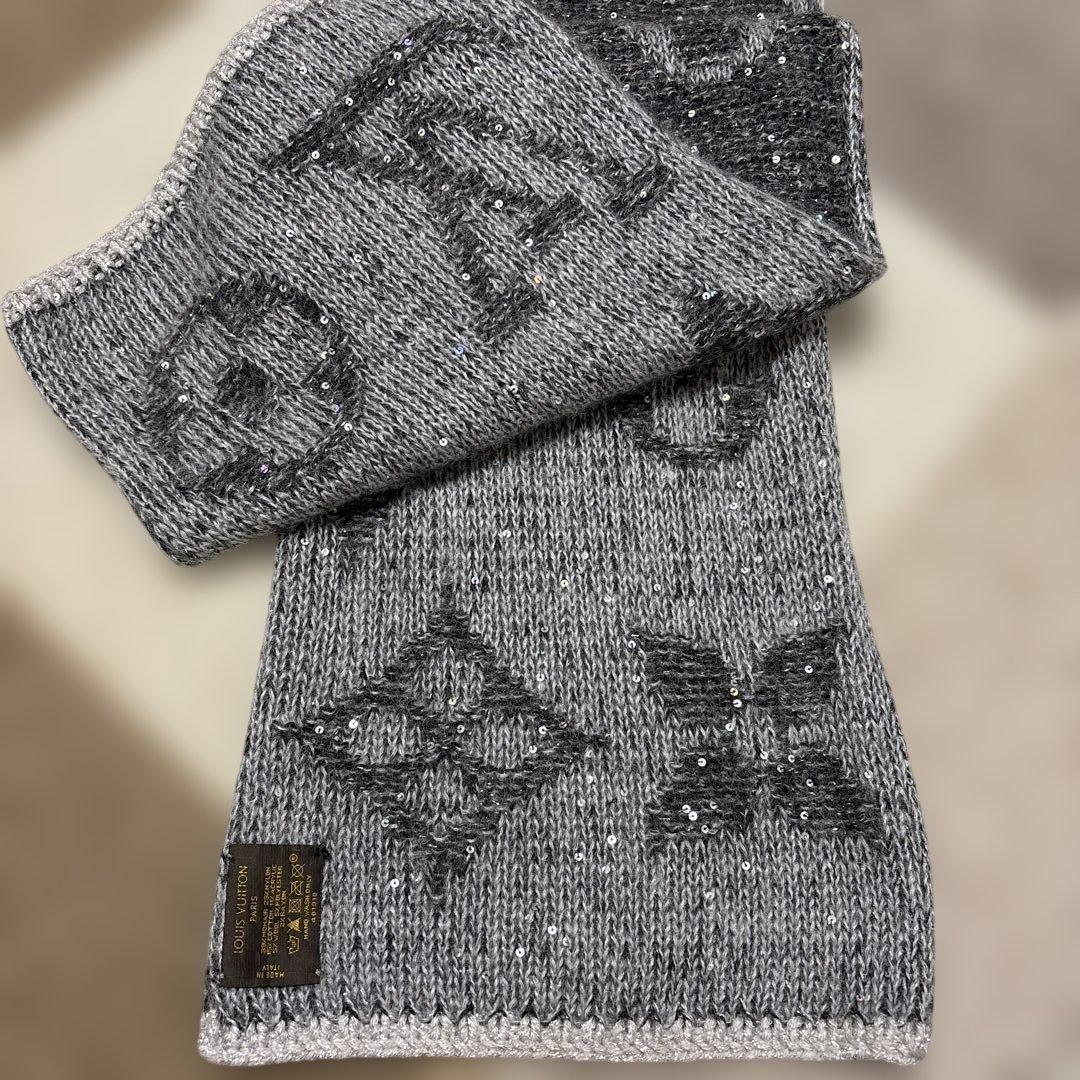 ルイヴィトン マフラー エシャルプ スパンコール 401910 ブラック グレー