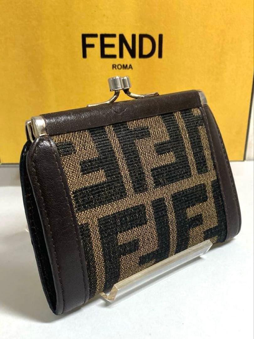 良品 FENDI フェンディ ズッカ キャンバス がま口 ケース 小銭入れ