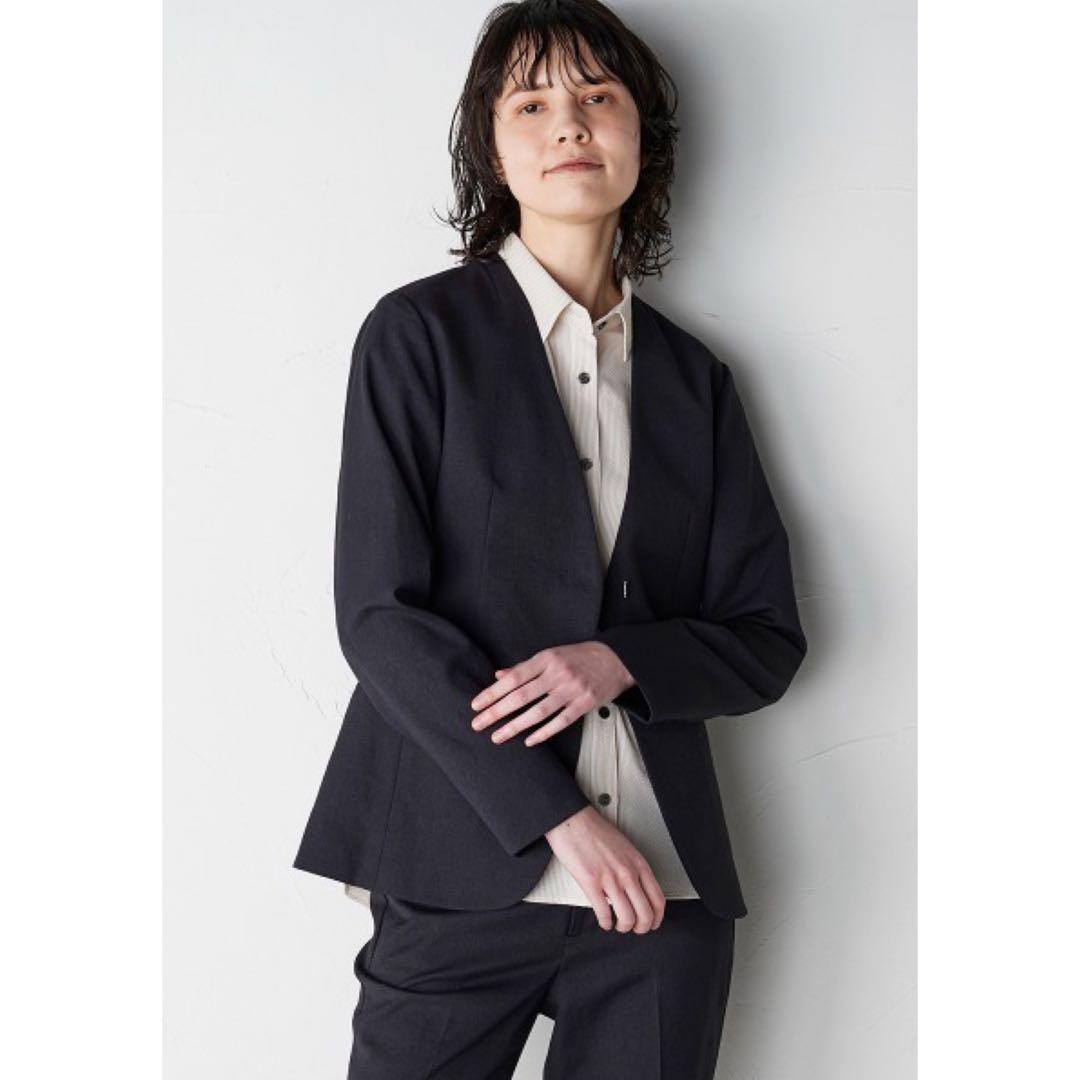 未使用 la.f… ストレッチノーカラージャケット洗濯機で洗える